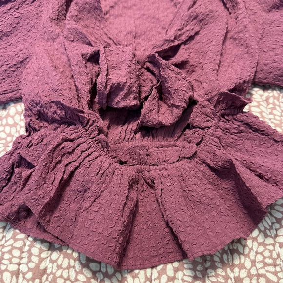 Free People Plum Seersucker Puff Sleeve Blouse - Picture 4 of 7